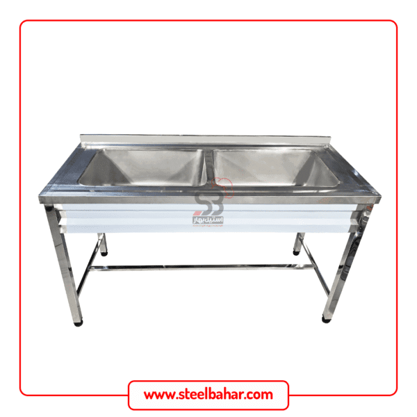 Industrial sink with two basins, 190 cm-bahar steel