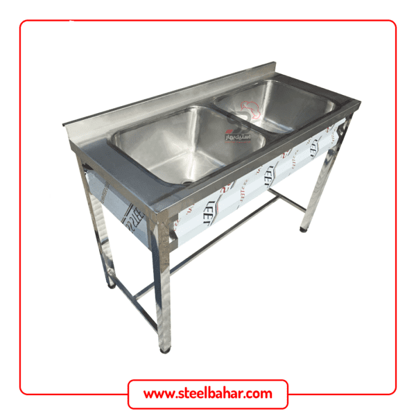 سینک صنعتی دو لگن 120 سانتی-استیل بهار